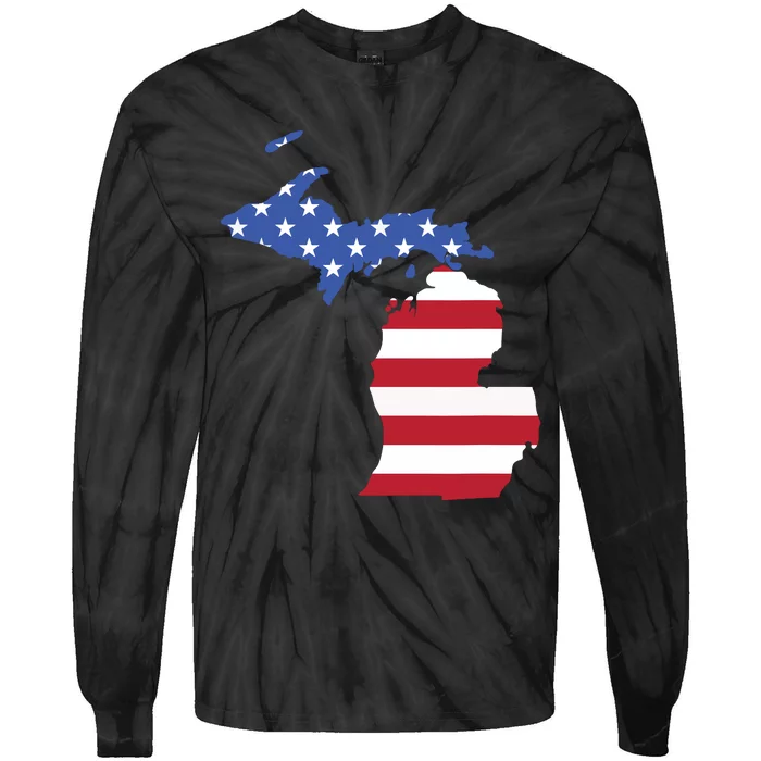 Patriotic State Of Michigan Usa Flag Tie-Dye Long Sleeve Shirt