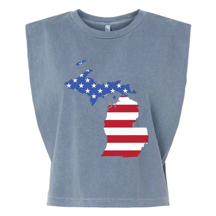 Patriotic State Of Michigan Usa Flag Garment-Dyed Women's Muscle Tee