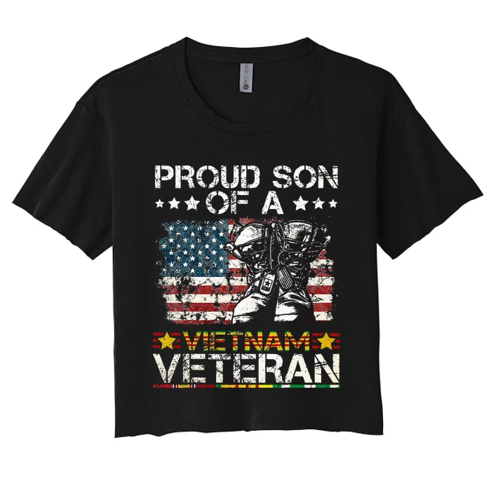 Proud Son Of Vietnam Veteran US Flag Women's Crop Top Tee