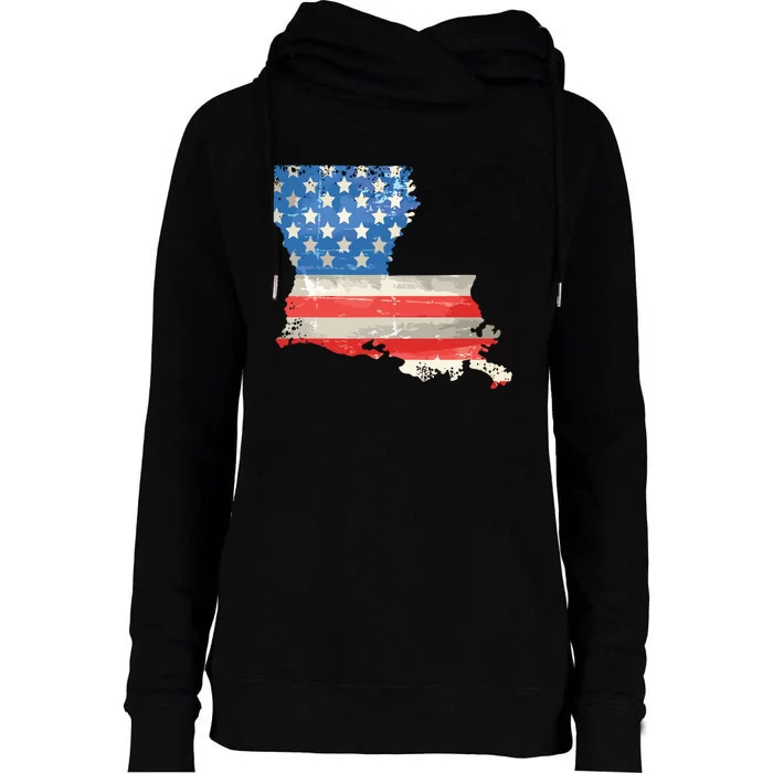 Patriotic State Of Louisiana Usa Flag Womens Funnel Neck Pullover Hood