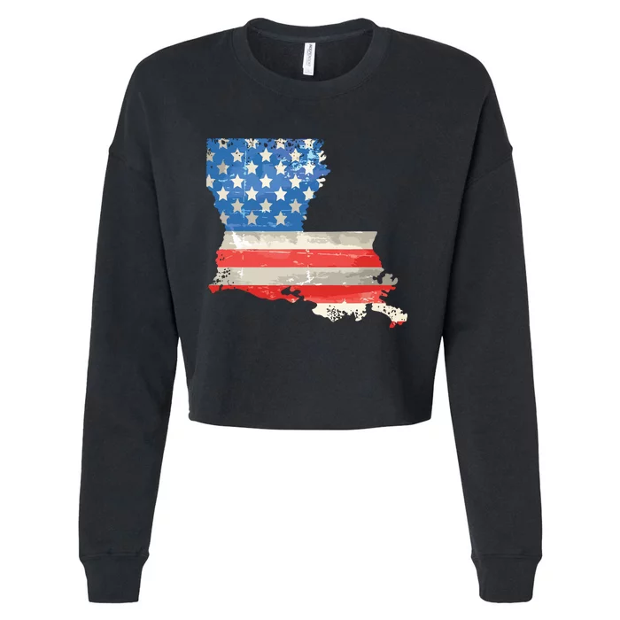 Patriotic State Of Louisiana Usa Flag Cropped Pullover Crew