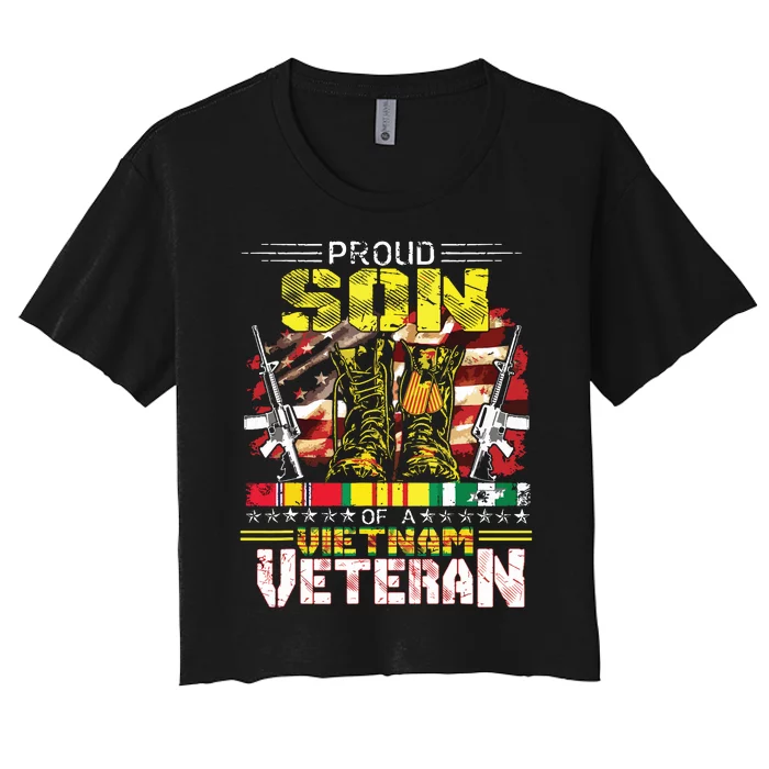 Proud Son Of A Vietnam Veteran Vietnam War Vet Women's Crop Top Tee