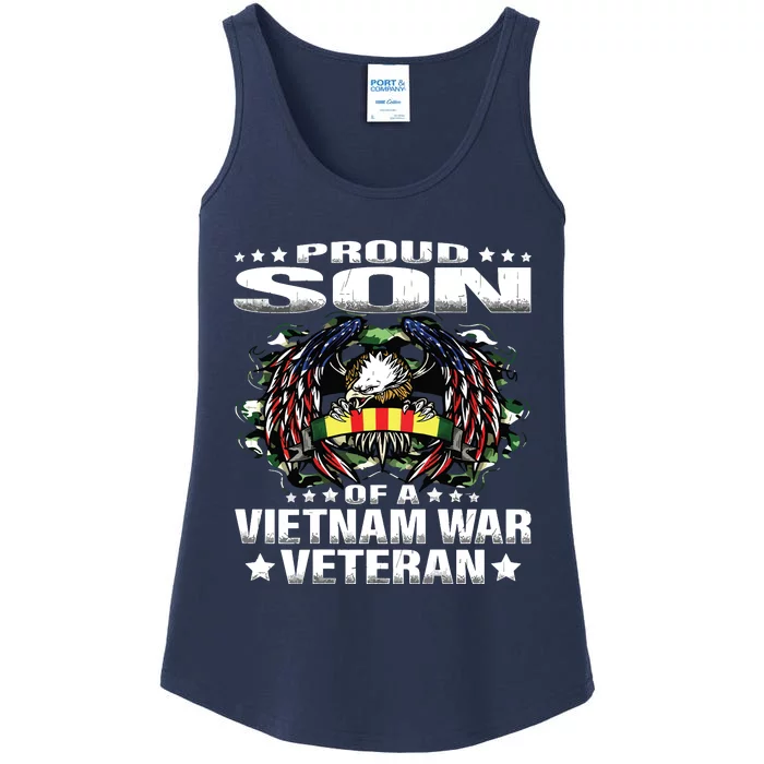 Proud Son Of A Vietnam War Veteran Military Vets Child Gift Ladies Essential Tank