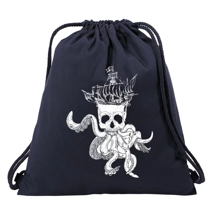 Pirate Ship Octopus Buccaneer Crossed Bones Freebooter Skull Gift Drawstring Bag