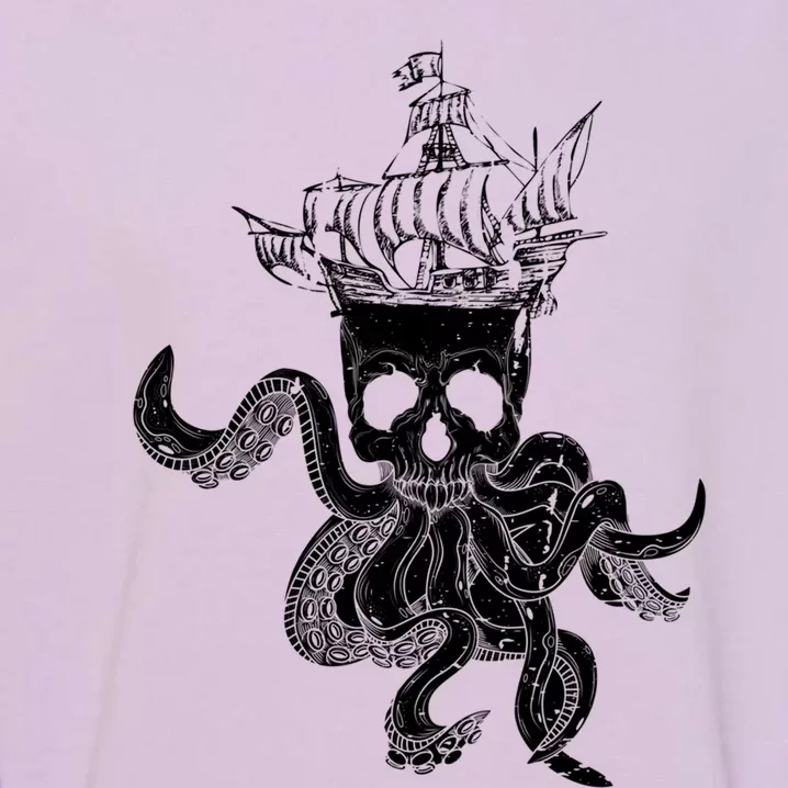 Pirate Ship Octopus Buccaneer Crossed Bones Freebooter Skull Gift Garment-Dyed Sweatshirt