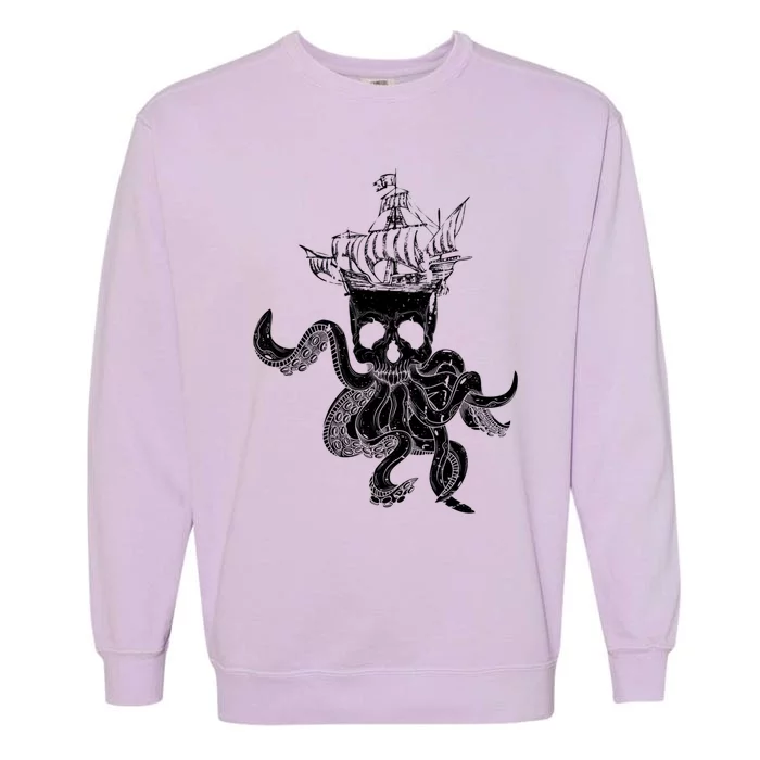 Pirate Ship Octopus Buccaneer Crossed Bones Freebooter Skull Gift Garment-Dyed Sweatshirt