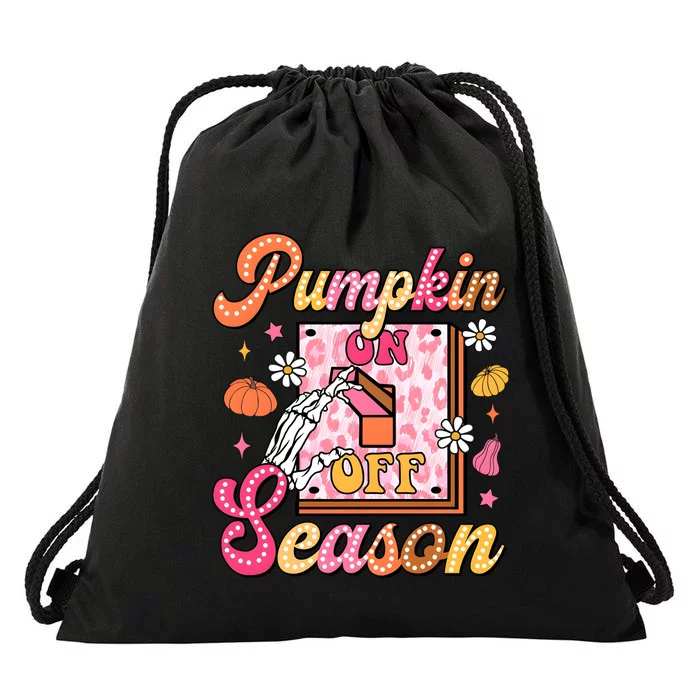 Pumpkin Season On Off Fall Vibes Drawstring Bag