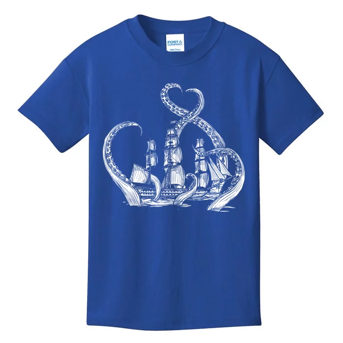 Pirate Ship Octopus Buccaneer Freebooter Crossed Bones Skull Gift Kids T-Shirt