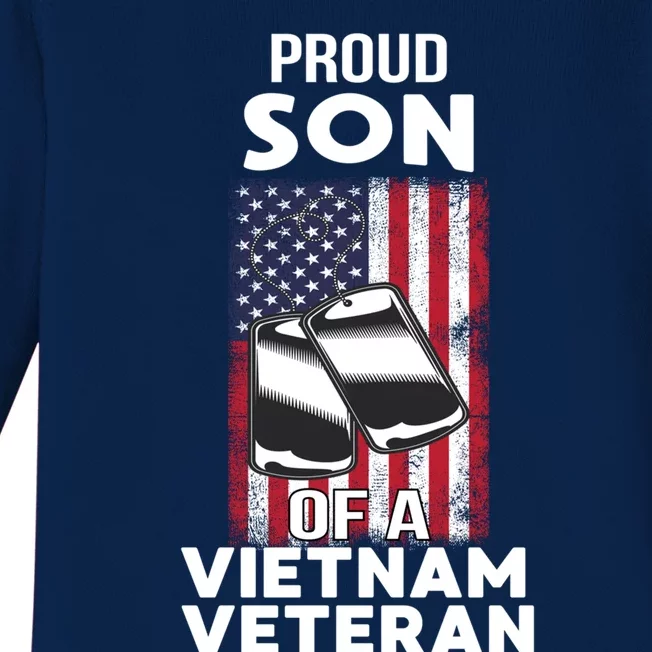 Proud Son Of A Vietnam Veteran Soldier Pride Veterans Day Funny Gift Baby Long Sleeve Bodysuit