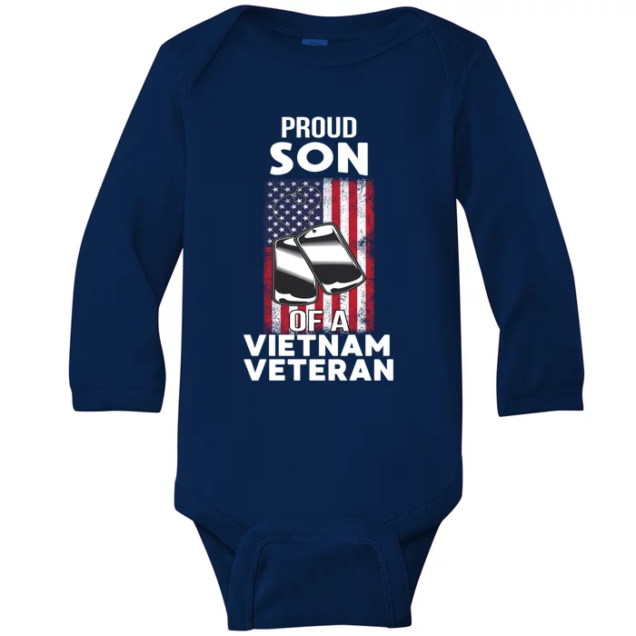 Proud Son Of A Vietnam Veteran Soldier Pride Veterans Day Funny Gift Baby Long Sleeve Bodysuit