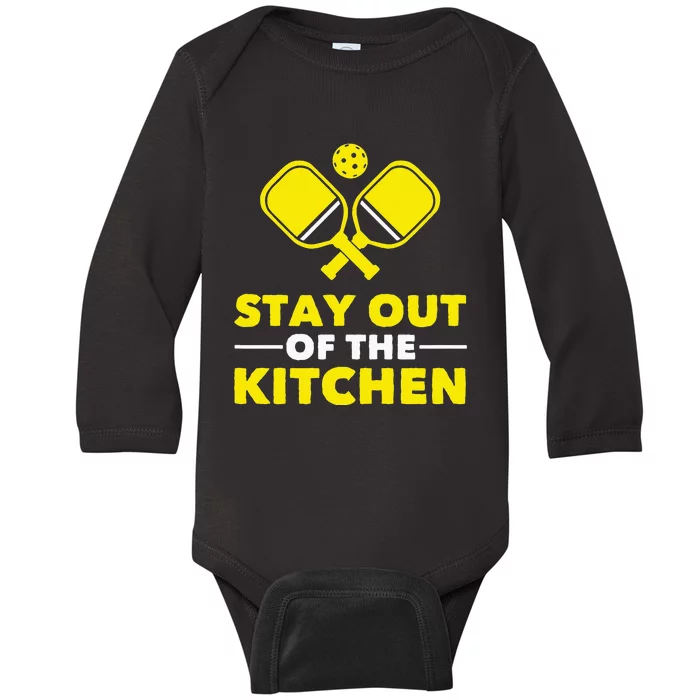 Pickleball Stay Out Of The Kitchen Baby Long Sleeve Bodysuit