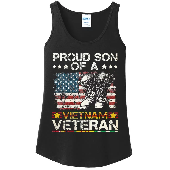 Proud Son Of Vietnam Veteran US Flag Ladies Essential Tank