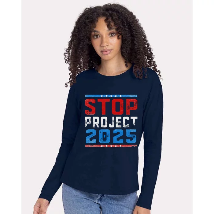 Prodemocracy Stop Project 2025 Presidential Election 2024 Womens Cotton Relaxed Long Sleeve T-Shirt