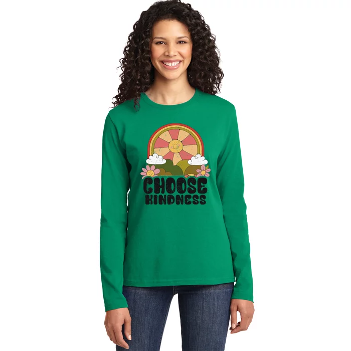 Positive Sun Peace Hippie Choose Kindness Earth Day Ladies Long Sleeve Shirt