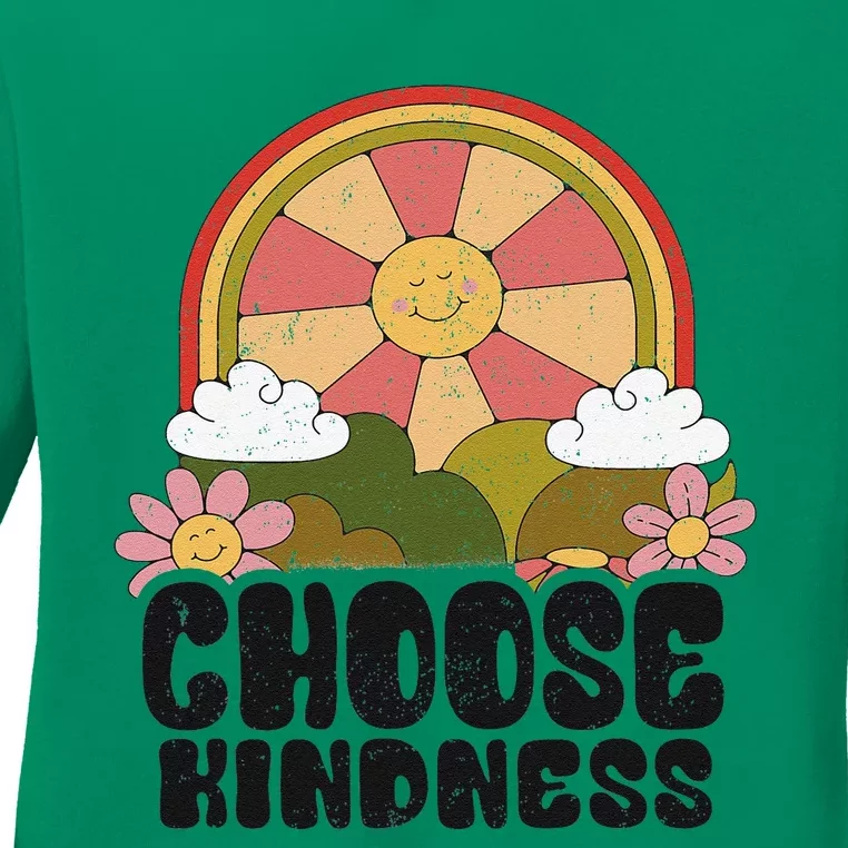 Positive Sun Peace Hippie Choose Kindness Earth Day Ladies Long Sleeve Shirt