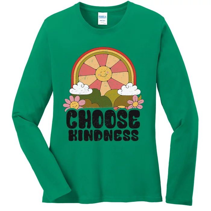 Positive Sun Peace Hippie Choose Kindness Earth Day Ladies Long Sleeve Shirt