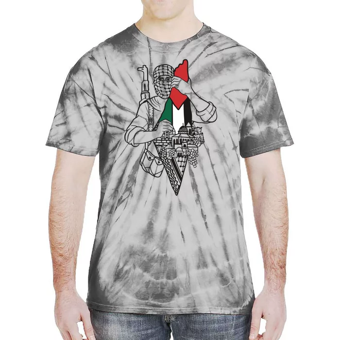 Palestine Soldier Palestine Map Tie-Dye T-Shirt