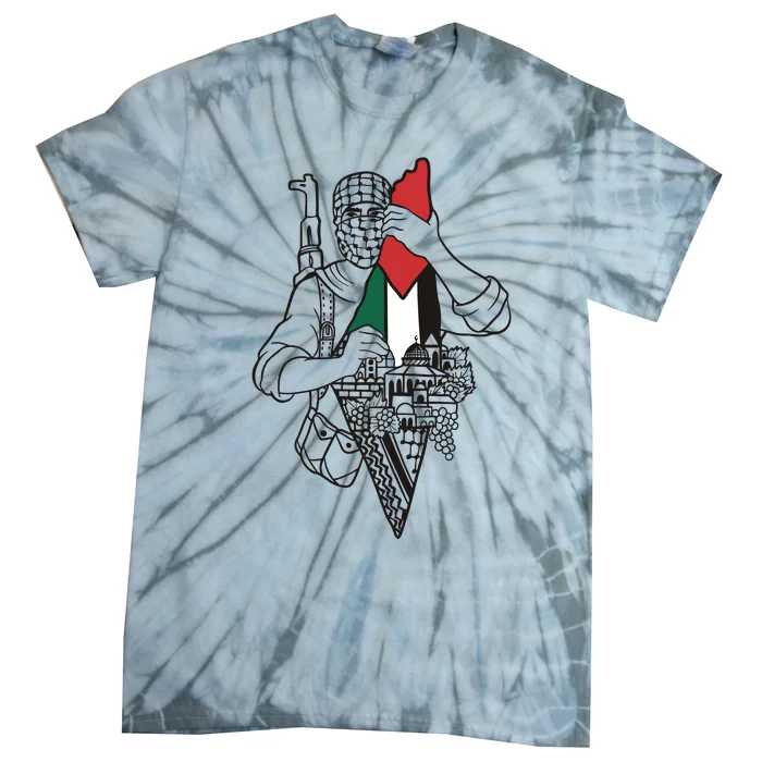 Palestine Soldier Palestine Map Tie-Dye T-Shirt