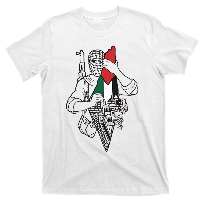 Palestine Soldier Palestine Map T-Shirt