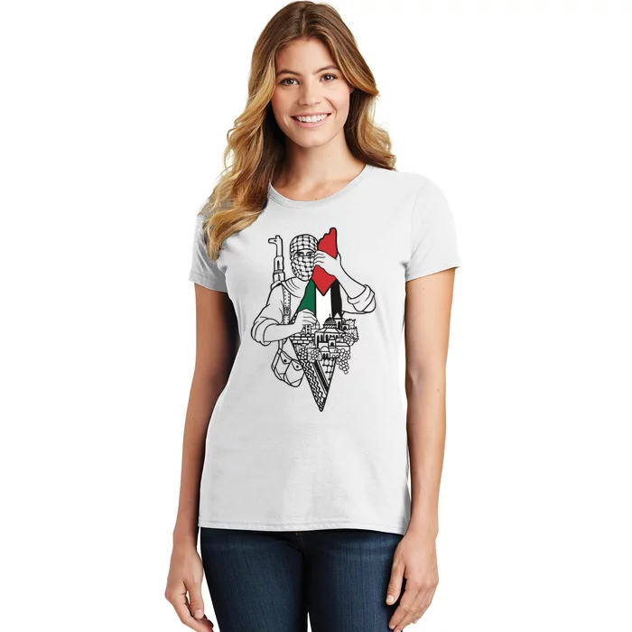 Palestine Soldier Palestine Map Women's T-Shirt