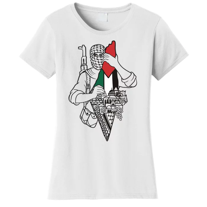 Palestine Soldier Palestine Map Women's T-Shirt