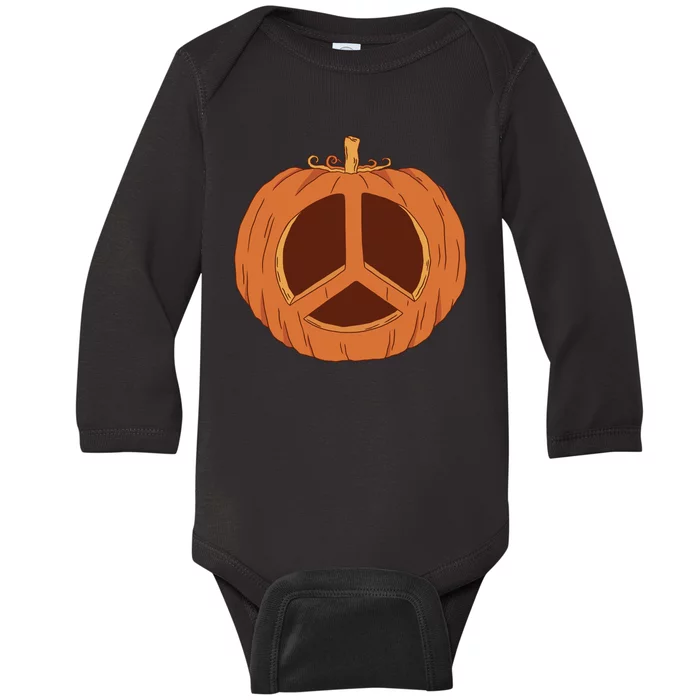 Peace Symbol Pumpkin Holiday Baby Long Sleeve Bodysuit