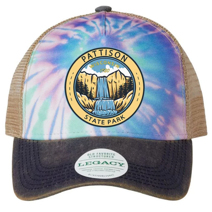 Pattison State Park Wisconsin Badge Vintage Legacy Tie Dye Trucker Hat