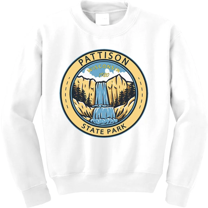 Pattison State Park Wisconsin Badge Vintage Kids Sweatshirt