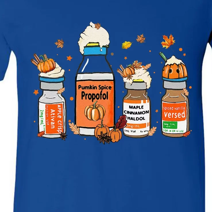 Pumpkin Spice Propofol Ativan Versed Haldol Halloween Nurse V-Neck T-Shirt