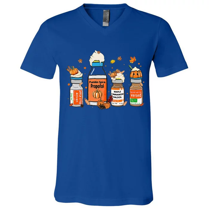 Pumpkin Spice Propofol Ativan Versed Haldol Halloween Nurse V-Neck T-Shirt