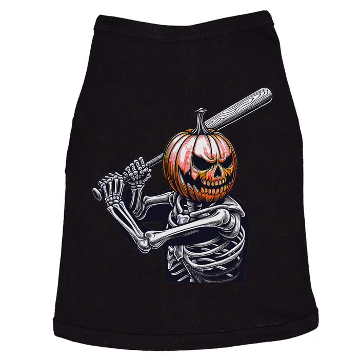 Pumpkin Skeleton Playing Baseball Player Halloween Doggie Tank