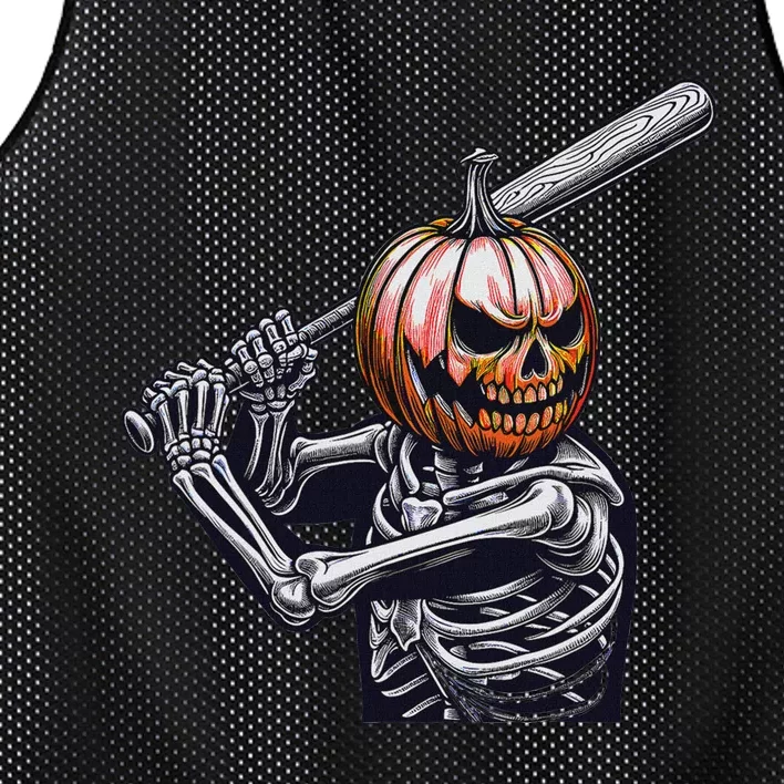 Pumpkin Skeleton Playing Baseball Player Halloween Mesh Reversible Basketball Jersey Tank