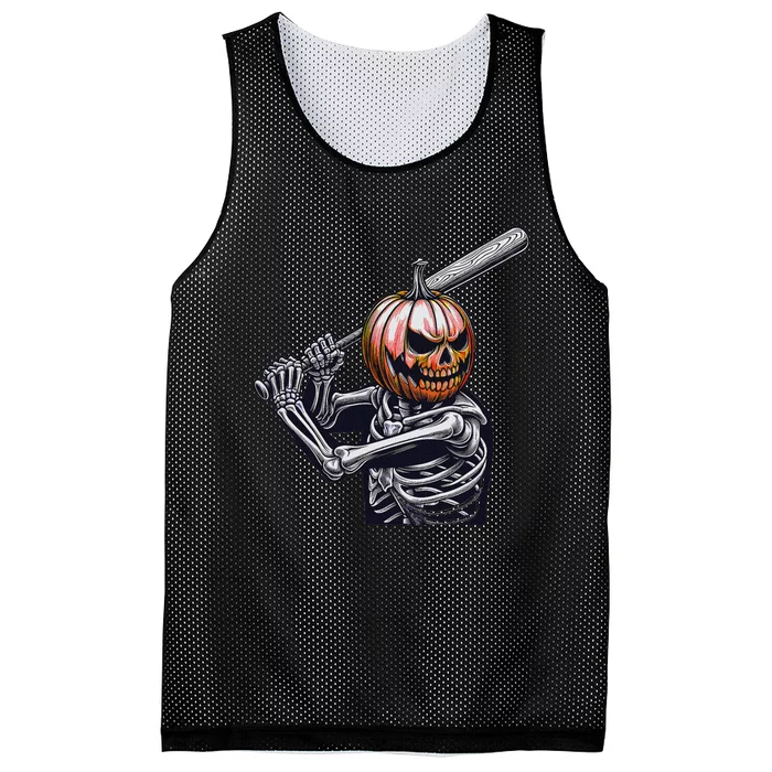 Pumpkin Skeleton Playing Baseball Player Halloween Mesh Reversible Basketball Jersey Tank