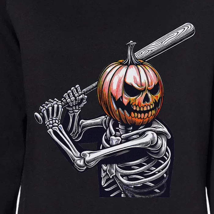 Pumpkin Skeleton Playing Baseball Player Halloween Womens California Wash Sweatshirt