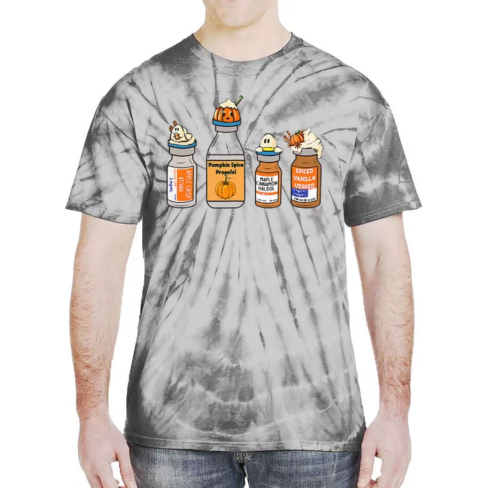 Pumpkin Spice Propofol Ativan Versed Haldol Nurse Halloween Tie-Dye T-Shirt