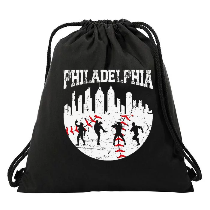 Philadelphia Skyline P.H.I.L.L.Y Cityscape Baseball Fans Drawstring Bag