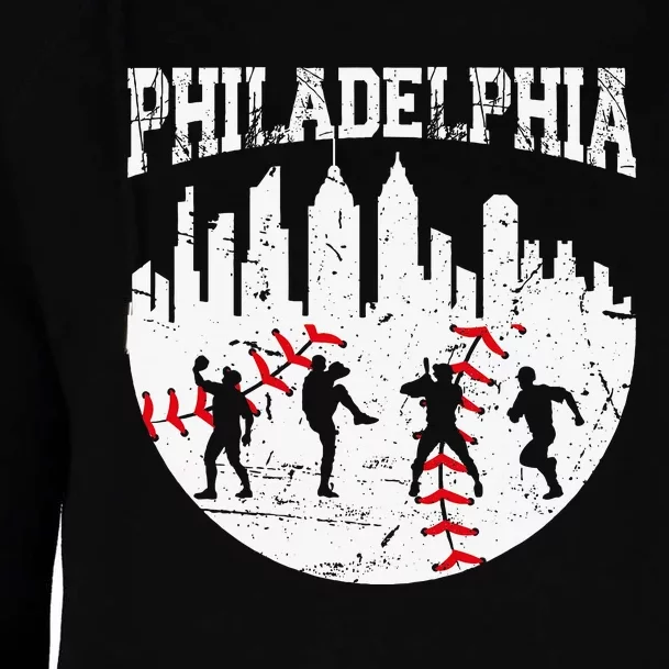 Philadelphia Skyline P.H.I.L.L.Y Cityscape Baseball Fans Womens Funnel Neck Pullover Hood