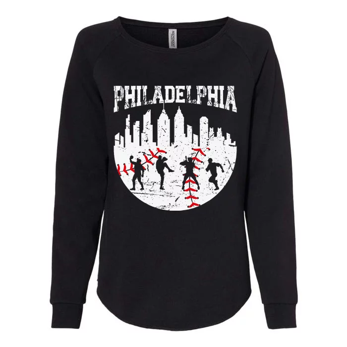 Philadelphia Skyline P.H.I.L.L.Y Cityscape Baseball Fans Womens California Wash Sweatshirt