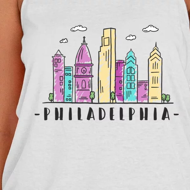 Philadelphia Skyline Pennsylvania Souvenir Gift Women's Knotted Racerback Tank