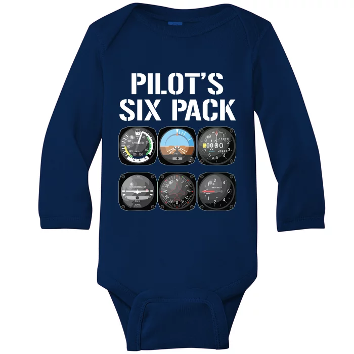 Pilots Six Pack Funny Pilot Aviation Flying Baby Long Sleeve Bodysuit