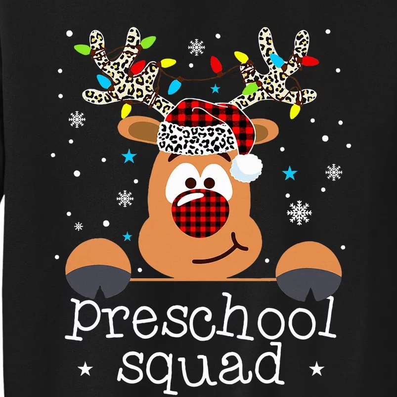 Preschool Squad Plaid Reindeer Santa Hat Teacher Christmas Tall Sweatshirt