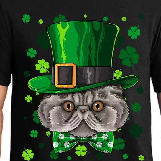 Persian St Patricks Day Cat Leprechaun Hat Shamrock Cool Gift Pajama Set