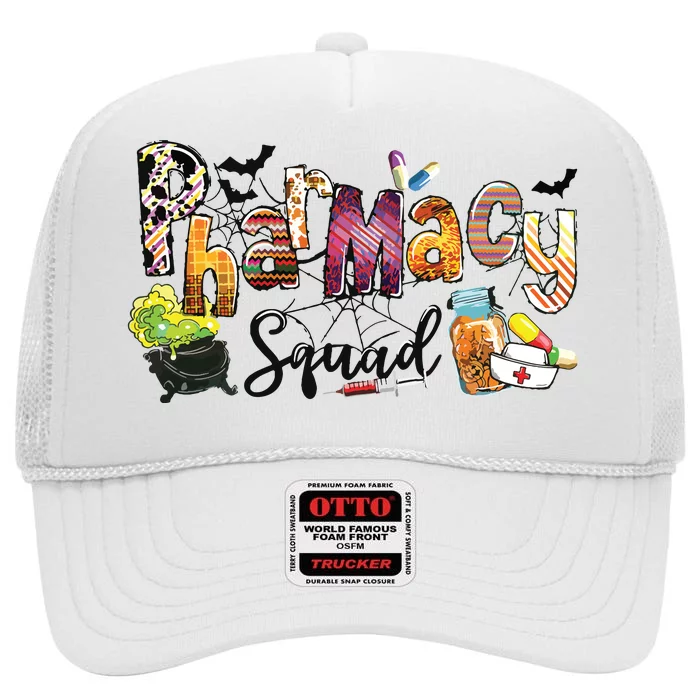 Pharmacy Squad Pills Funny Halloween Costume Pharmacist High Crown Mesh Trucker Hat