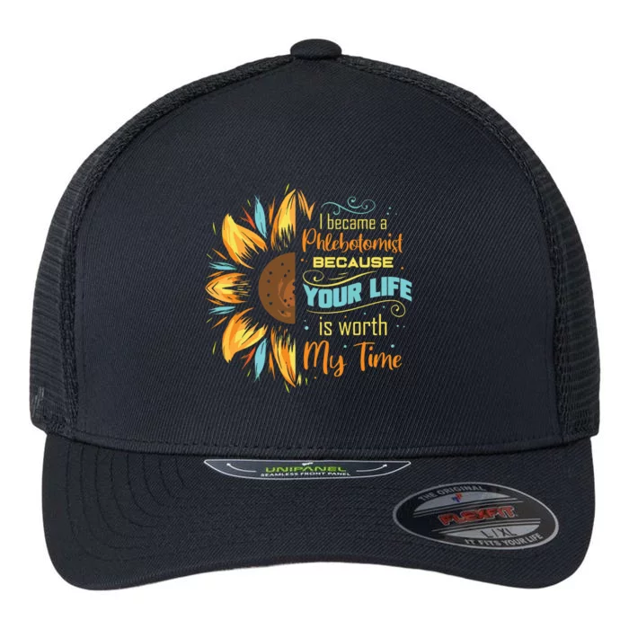 Phlebotomist Sunflower Phlebotomy Technician Flexfit Unipanel Trucker Cap