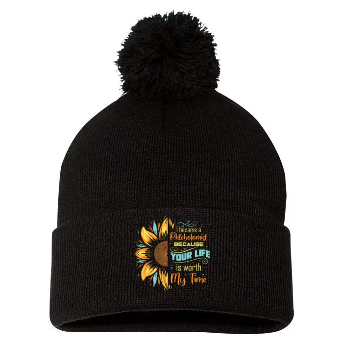 Phlebotomist Sunflower Phlebotomy Technician Pom Pom 12in Knit Beanie