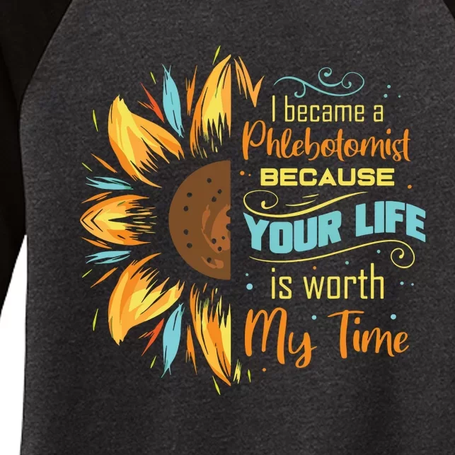 Phlebotomist Sunflower Phlebotomy Technician Women's Tri-Blend 3/4-Sleeve Raglan Shirt