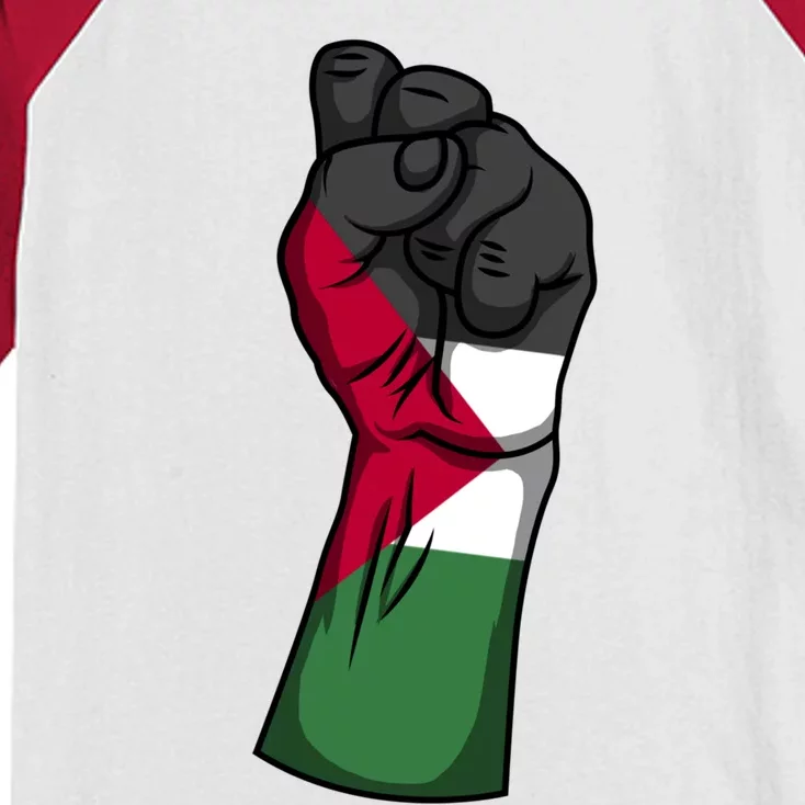 Palestine Strong Protest Fist Palestinian Free Palestine Cool Gift Kids Colorblock Raglan Jersey