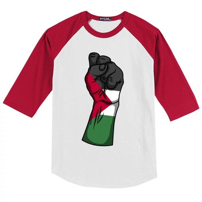 Palestine Strong Protest Fist Palestinian Free Palestine Cool Gift Kids Colorblock Raglan Jersey