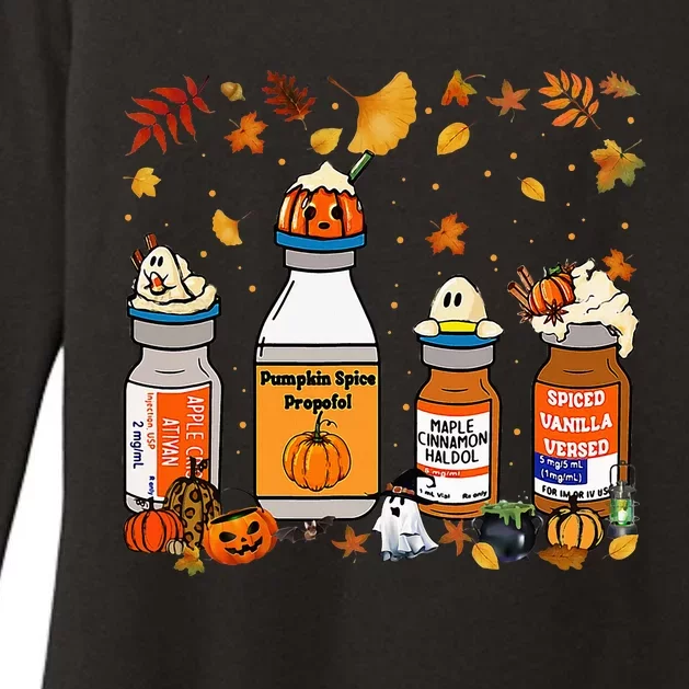 Pumpkin Spice Propofol Ativan Versed Haldol Halloween Nurse Womens CVC Long Sleeve Shirt