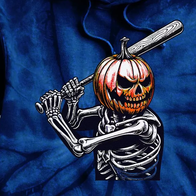 Pumpkin Skeleton Playing Baseball Player Halloween Tie Dye Hoodie